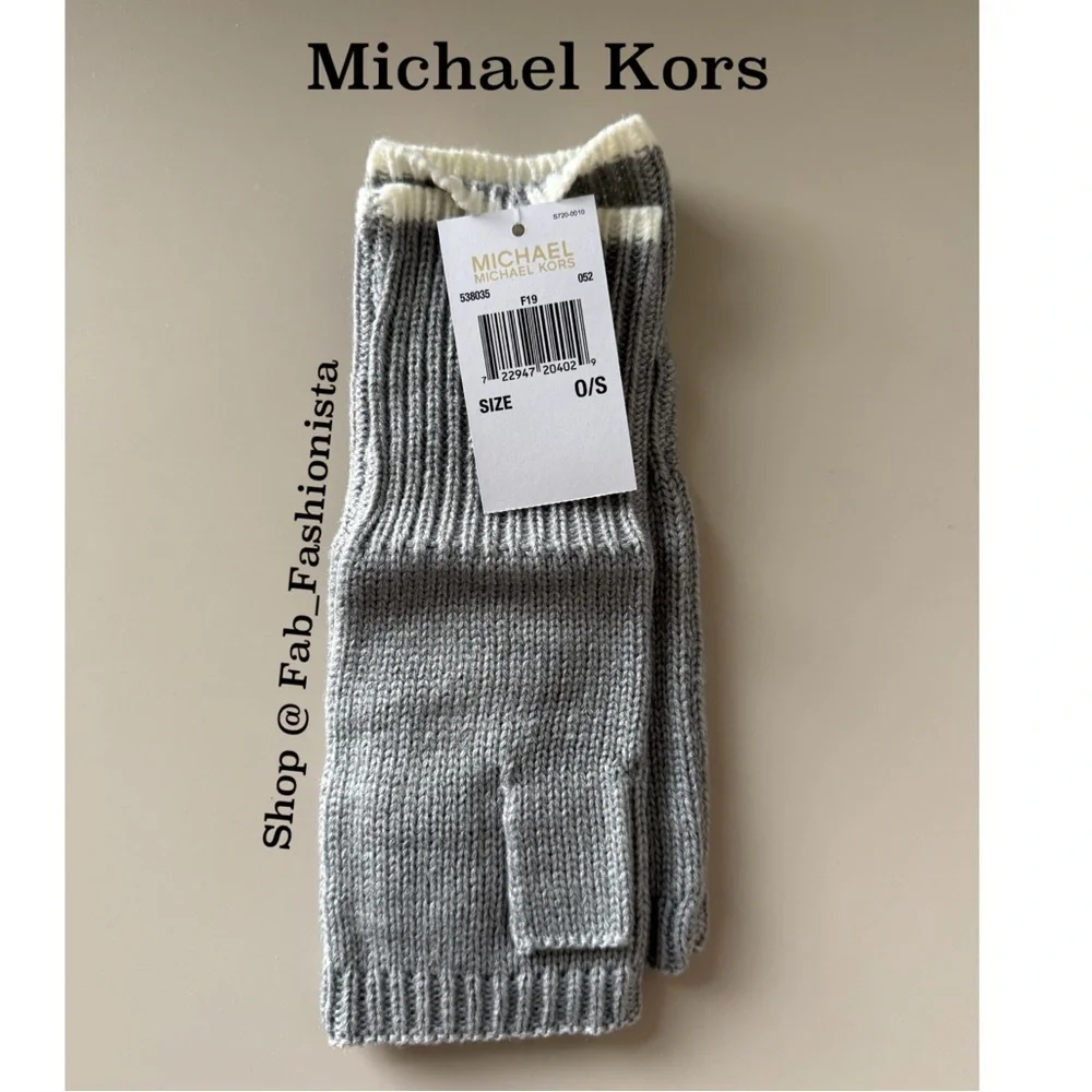 Michael Kors Gray Knit Scarf and Fingerless Gloves